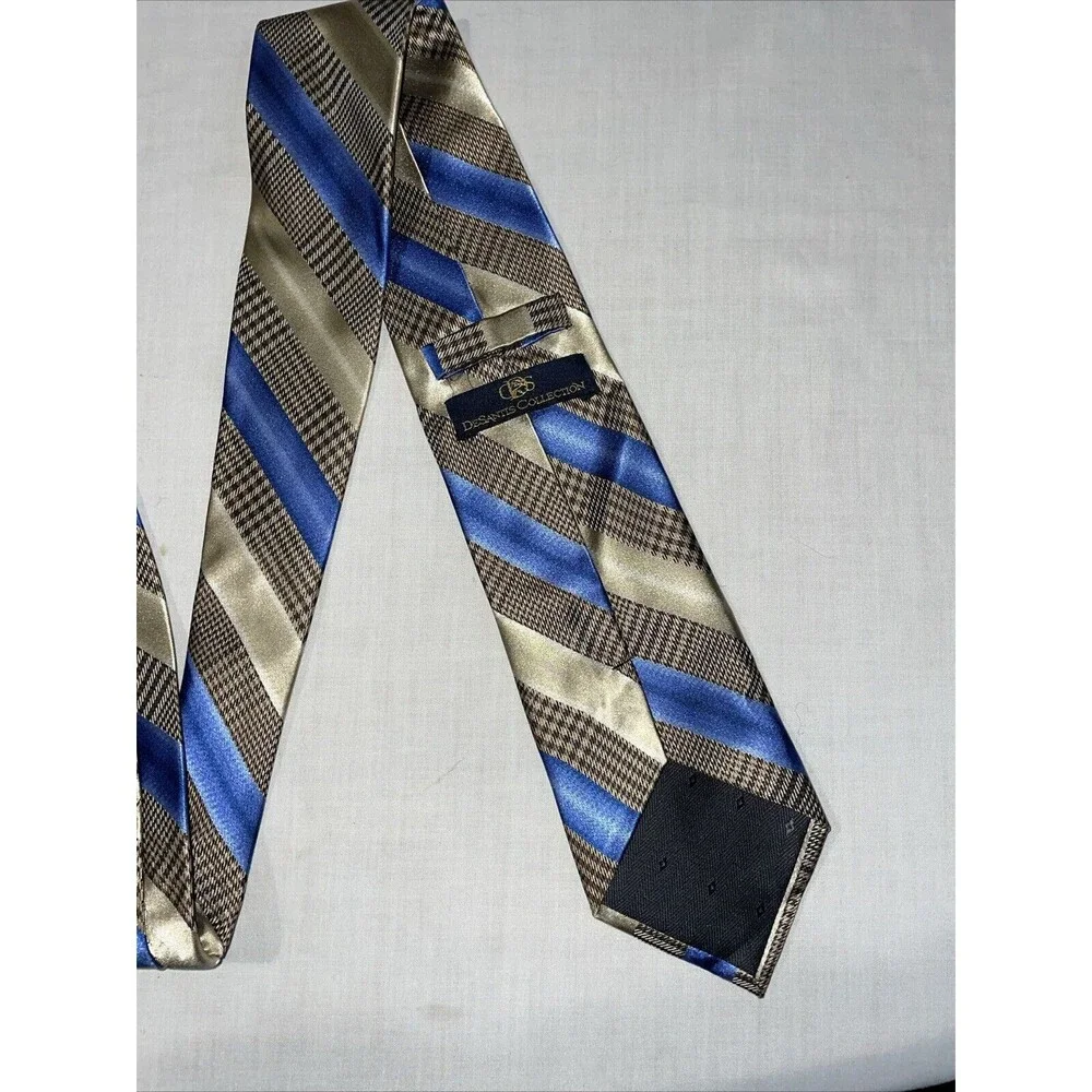 Desantis Collection Men’s Dress Tie Size 58” Gold Blue Striped Business Formal